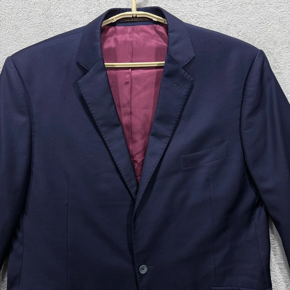 J.Hilburn Blazer Mens 47L Navy Blue Classic Fit Wool Suit Jacket Vitale Barberis